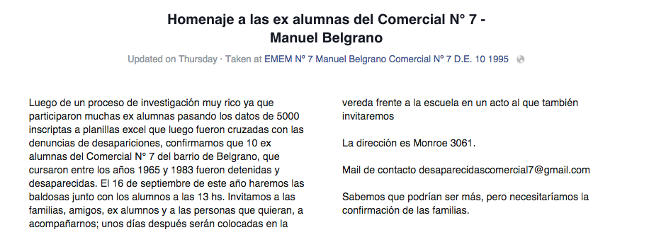 Homenaje a las ex alumnas del Comercial N° 7 - Manuel Belgrano